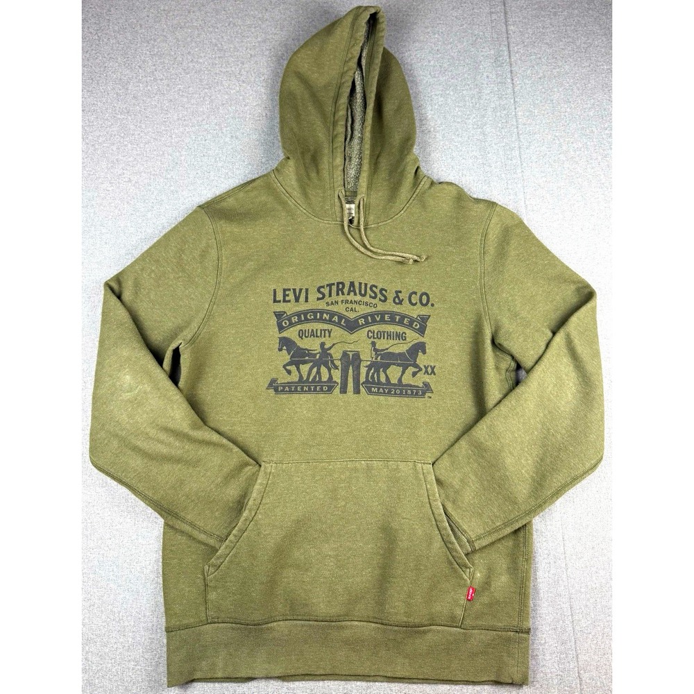 Levi's Women's S Green Logo Graphic Print Pullover Hoodie Fleece Pockets